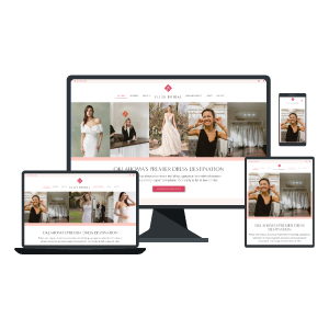 A computer screen and phone screen showing the website Quantus Creative created for Ellis Bridal.