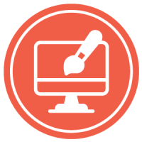 An icon of a computer and a paintbrush to represent graphic design