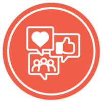 An icon with speech bubbles and images within the bubbles to represent the idea of social media